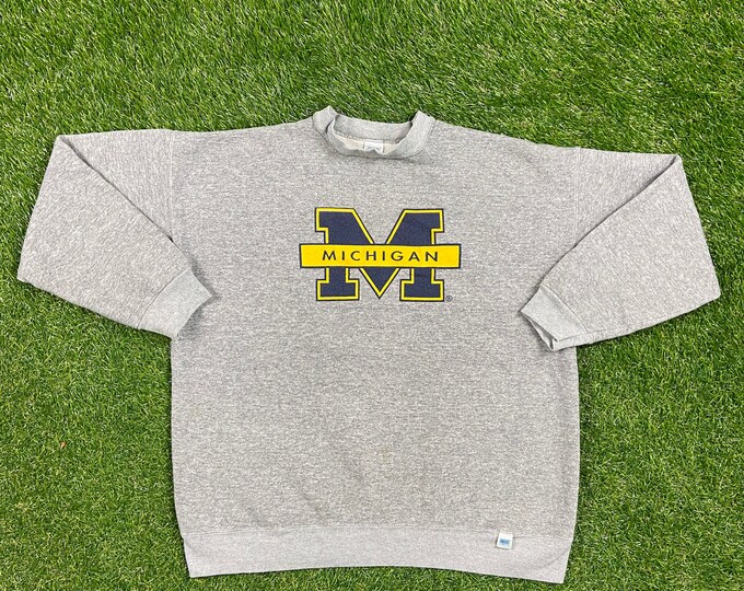 Vintage University of Michigan Crewneck Sweater Discus Athletic Made USA Xtra Large Wolverines NCAA College Football Detroit Tri Blend Rayon