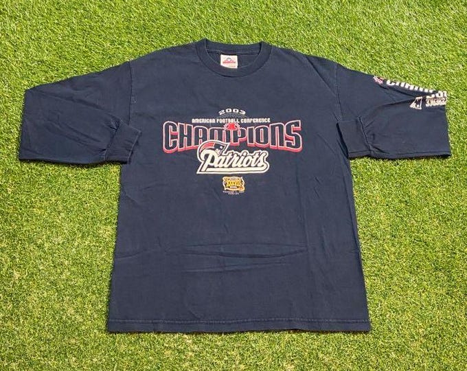 Vintage New England Patriots Long Sleeve Shirt Made USA Size Large L NFL Football AFC 2003 Champions Boston Massachusetts Tom Brady 00s