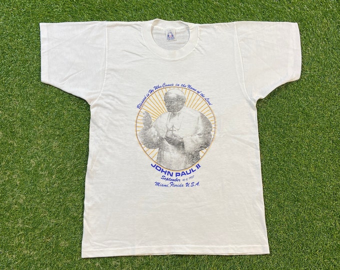 Vintage Pope John Paul II T Shirt Tee Made USA Size Large L Catholicism Church Sunday Service Salvation Praise Jesus 1990s 90s