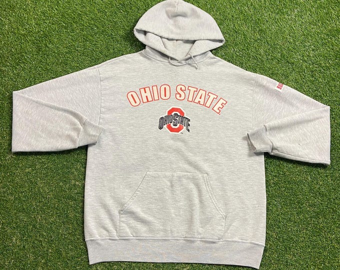 Vintage Ohio State University Hoodie Sweatshirt Size Large L Cleveland NCAA College Football Basketball OSU 1990s 90s Pull Over Oversized