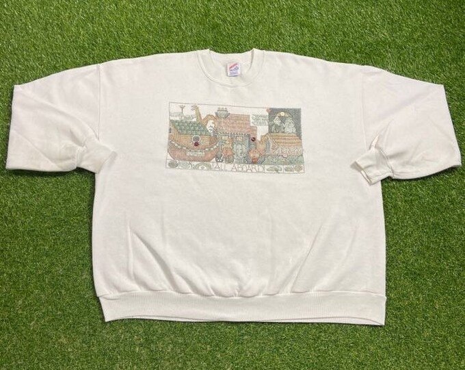 Vintage Noah's Ark Crewneck Sweatshirt Made USA Size 3X Church Sunday Service Salvation Praise 1990's Christian God Pull Over Oversized
