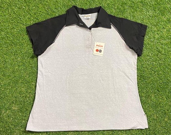 Vintage Gray and Black Polo Shirt King Louie Made USA Size Large L Bowling Regionals Balls and Pins Quality Classic 1990s 90s