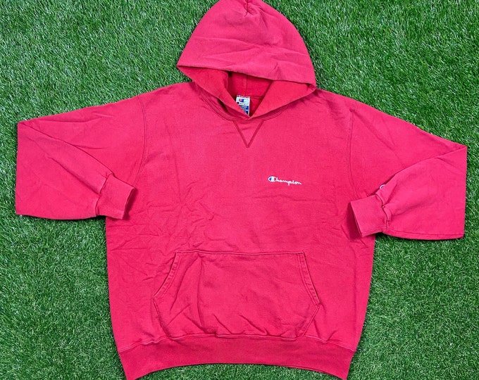 Vintage Red Champion Hoodie Sweatshirt Size Xtra Large XL Quality 1990's Oversized Great Fit Made USA Original 90s Pull Over