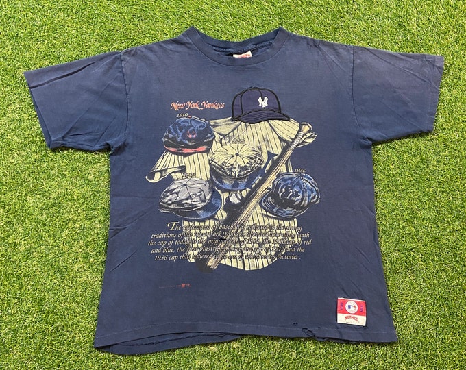 Vintage New York Yankees T Shirt Tee Nutmeg Mills Made USA Size Large L MLB Baseball Bronx Ny Jeter Judge 1990s 90s