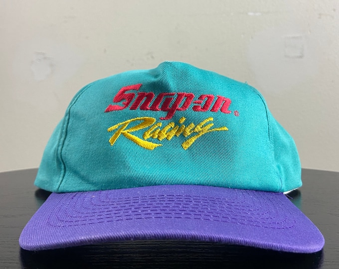 Vintage Snap On Racing Snapback Hat KC Caps OSFA Sport Racing Stripe Car Race 1990s 90s NASCAR Dale