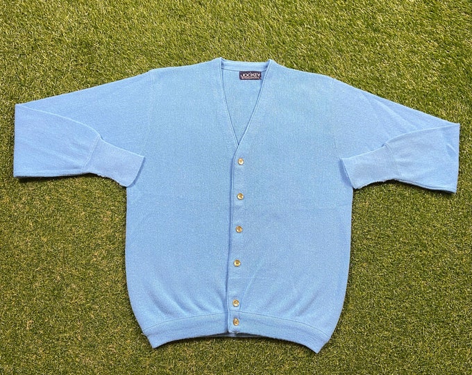 Vintage Jockey International Blue Cardigan Sweater Size Large L 1990s 90s Comfy Button Down Warm