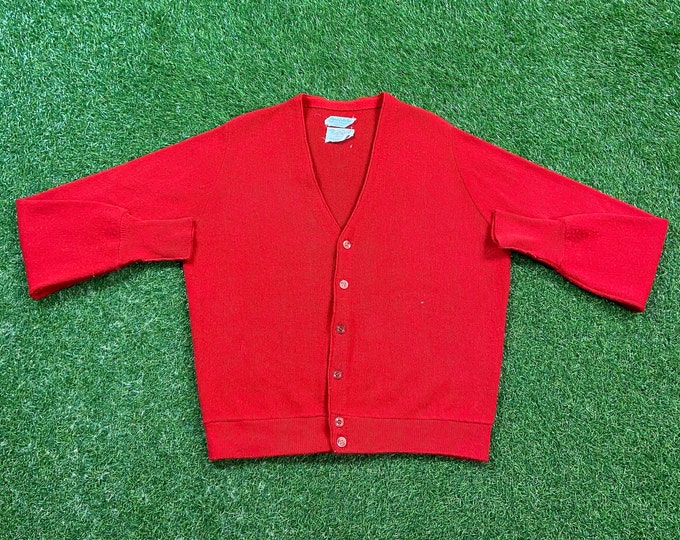 Vintage Red Cardigan Sweater Size Medium M Alfred of New York 1980s 80s Comfy Button Down