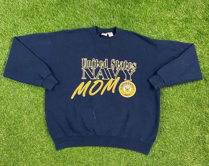Vintage United States Navy Mom Crewneck Sweatshirt MJ Soffe Made USA Size Xtra Large XL Marines Army United States Military Veteran Sea 90s