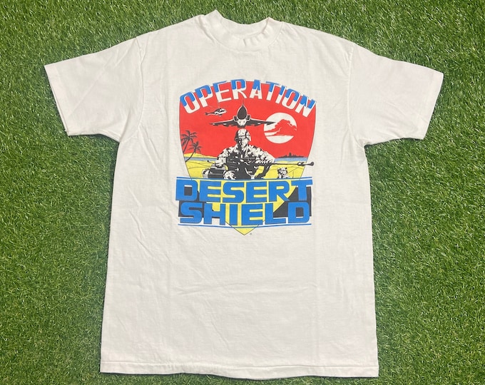 Vintage Operation Desert Shield T Shirt Tee Made USA Size Large L United States Navy Marines Army United States Military Veteran 1990s 90s