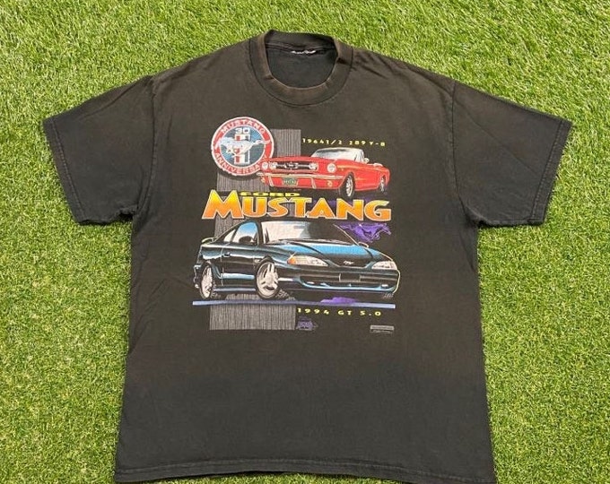 Vintage Ford Mustang T Shirt Tee Size Large L Shelby GT 80s 1980s Original Classic American Muscle Raglan Car Racing Race