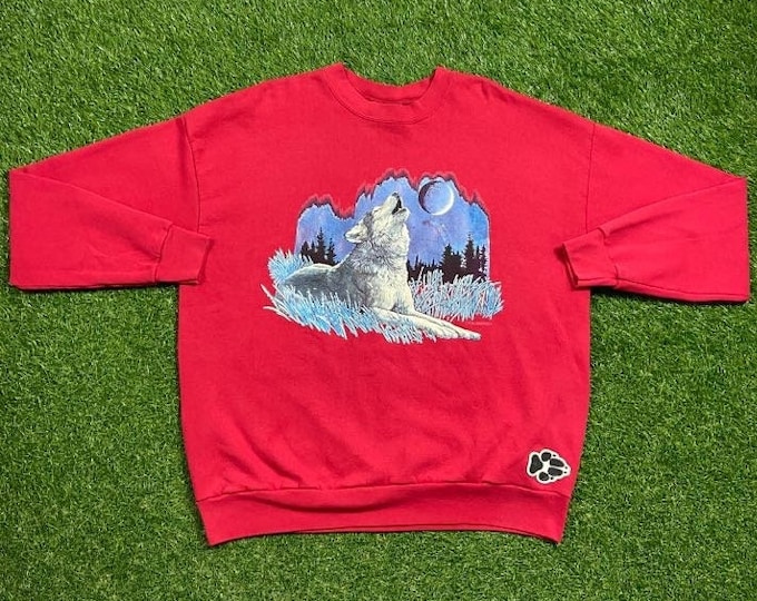 Vintage Wolf Crewneck Sweatshirt Lee Size Xtra Large XL National Wildlife Pack Animals Habitat All Over Print 1990s Pull Over Oversized
