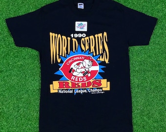 Vintage Deadstock Cincinnati Reds MLB 1990 World Series Champs Tee Single Stitch Ohio Trench Cleveland Brandneu mit Etikett 1990s Original