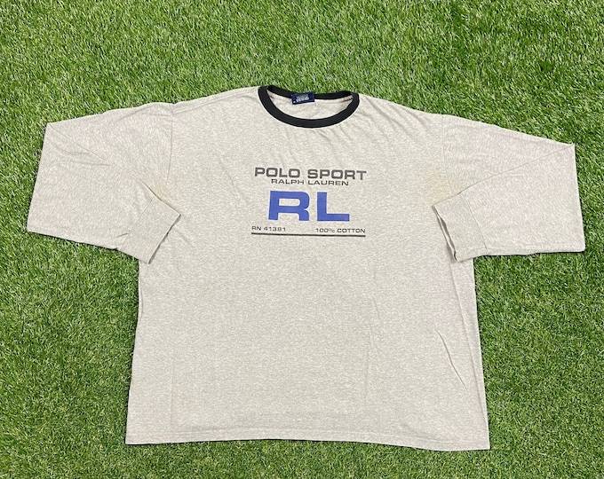 Vintage Polo Sport Ralph Lauren Long Sleeve Shirt Made USA Size Xtra Large XL RL American Apparel Bear Pull Over 1990s
