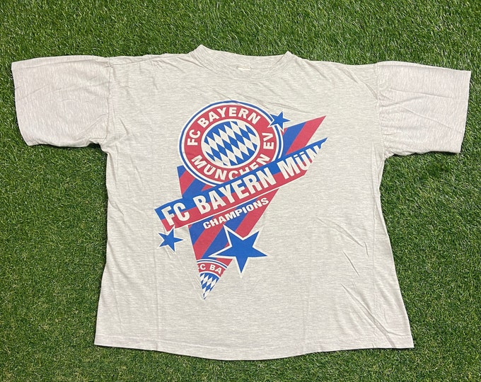 Vintage FC Bayern Munich T Shirt Tee Size Large L Fifa Football Soccer FCB Germany UEFA Championship Sports Club 1990s 90s