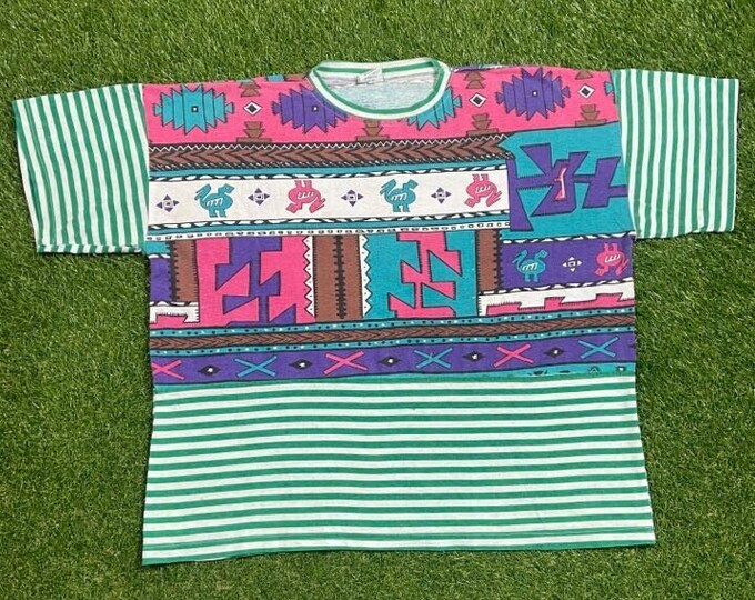Vintage Multicolor Cool Pattern T Shirt Tee Fast Size XXL 2XL Classic Quality Great Fit Quality 1990s 90s