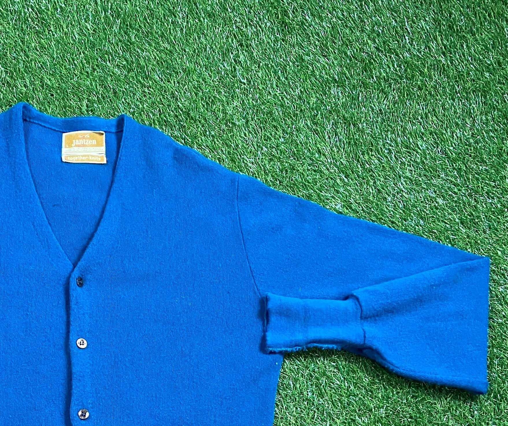 Vintage Blue Cardigan Sweater Jantzen Made USA Size Large L