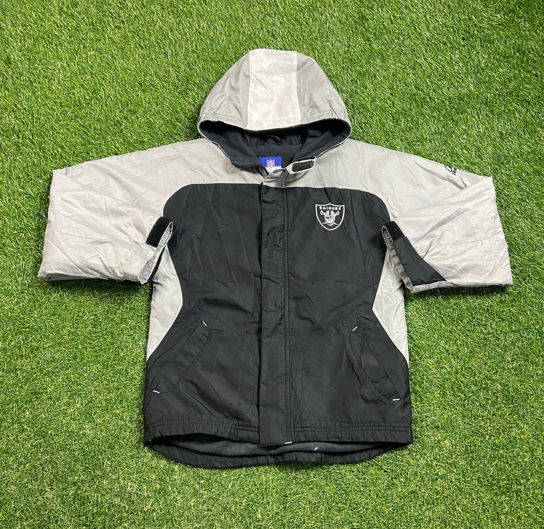 レアヴィンテージRAIDERS薄手ナイロンウォームアップジャケットシュ Vintage Oakland Raiders Windbreaker Jacket Reebok Size Youth