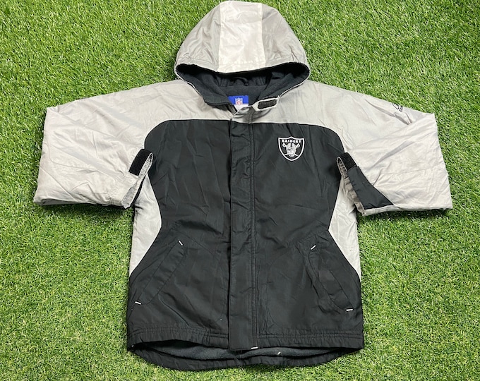 Vintage Oakland Raiders Windbreaker Jacket Reebok Size Youth Medium M NFL Football Las Vegas California NWA Nevada Light Rain Coat 1990s 90s