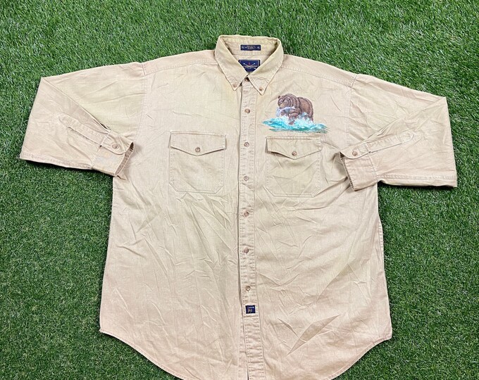 Vintage The Arrow Company Button Down Size Xtra Large XL American Clothing Apparel Hiking Hunting Classic 90s 1990s Hand Painted