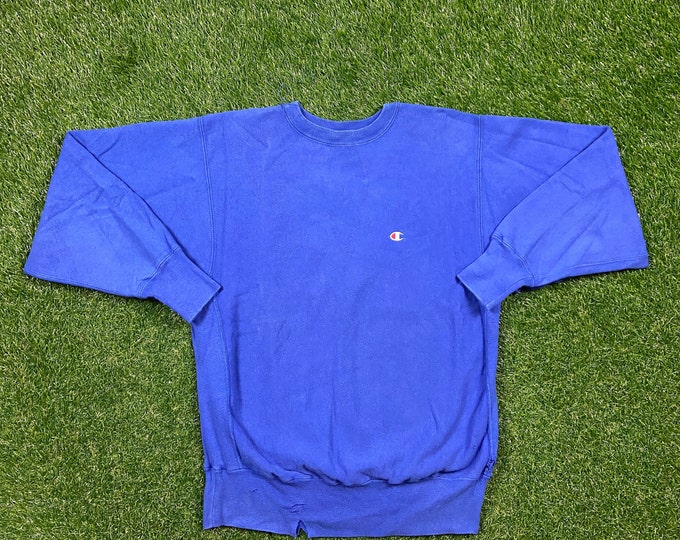 Vintage Plain Blue Champion Crewneck Sweatshirt Size Xtra Large XL Quality 1990's Oversized Comfy Great Fit Made USA Original 90s Pull Over