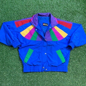 Vintage Graphic Windbreaker Zip Up Jacket Andy Johns Size Medium M Multicolor Streetwear Sport Active Wear Classic Light Rain Coat 1990s