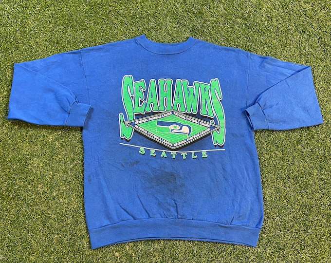 Vintage Seattle Seahawks Crewneck Sweatshirt Logo 7 Size Large L NFL Football Washington Pull Over Lightweight