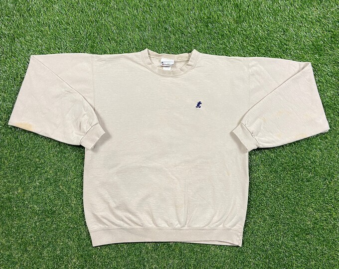 Vintage Mickey Mouse Crewneck Sweatshirt Made USA Size Medium M Walt Disney World Magic Kingdom Disneyland Pull Over Oversized Cream