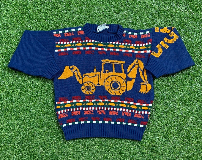 Vintage Multicolor Knitted Crewneck Sweater Made USA Size Youth Medium Quality Warm Winter Fashion Pull Over Oversized 1980s 80s