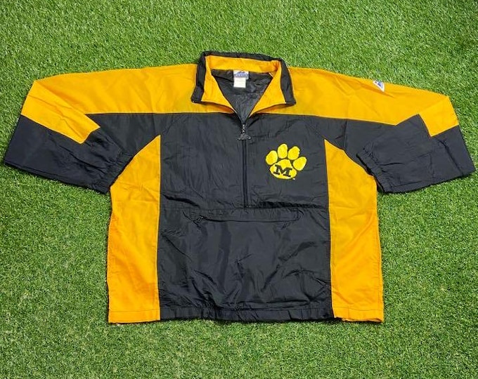 Vintage University of Missouri Tigers Windbreaker Jacket Size XXL 2XL NCAA College Basketball Classic Light Rain Coat 1990s 90s
