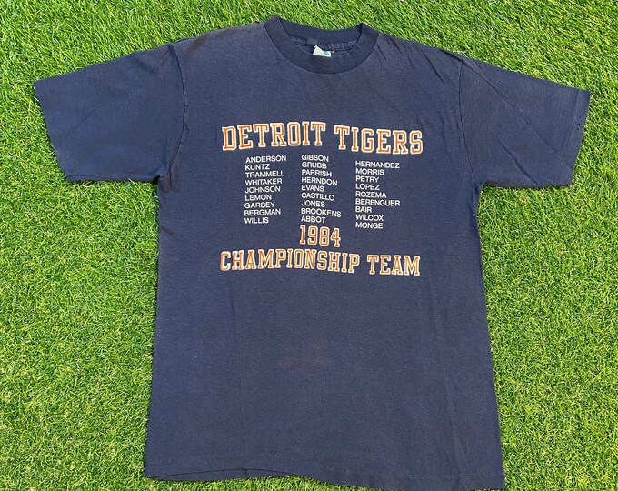 Vintage Detroit Tigers 1984 World Series Champions T Shirt Tee Artex Made USA Size Large L Michigan Baseball MLB 1980s 80s
