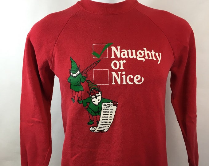 Ugly Christmas Sweater Vintage Tacky Holiday Party Merry Santa Snow Elf Classic Men's Large Medium Xmas 1980s Naughty or Nice Women's Retro