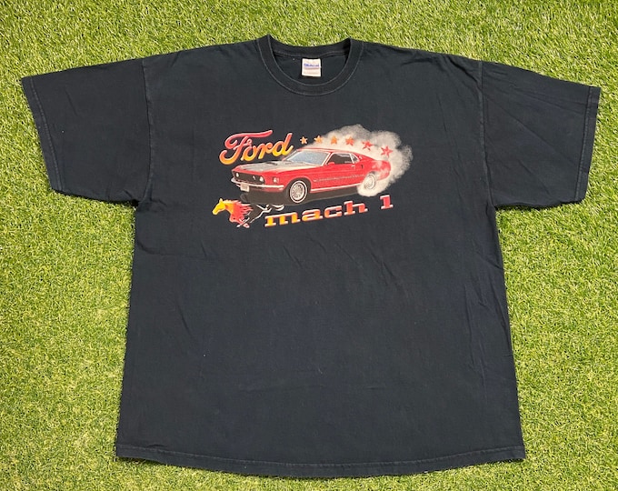 Vintage Ford Mach 1 T Shirt Tee Gildan Size XXL 2XL Classic Car Speedway NASCAR Daytona 500 Motorsports 1990s 90s Engine