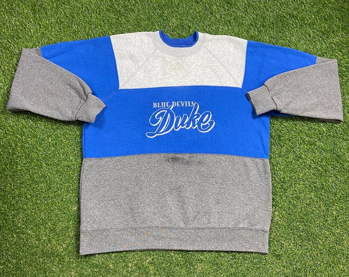 Vintage Duke University Crewneck Sweatshirt Made USA Size XL NCAA College Basketball Blue Devils 1990s North Carolina Pull Over Oversized