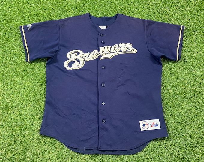 Vintage Milwaukee Brewers Jersey Majestic Made USA Size Large L MLB Baseball National League Classic Wisconsin 1990s 90s AS Is