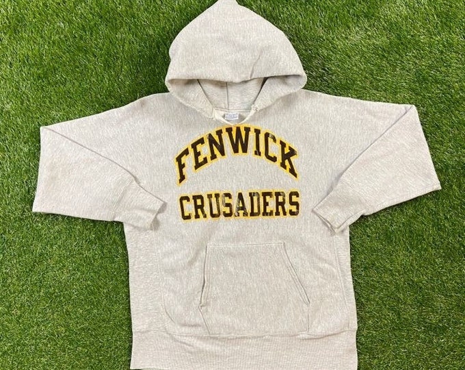 Vintage Fenwick Crusaders Hoodie Sweatshirt Reverse Weave Champion Made USA Size Large Bishop Fenwick Varsity Football Team Maryland