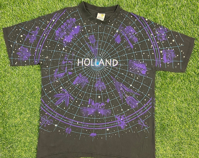 Vintage Holland T Shirt Tee Kemme Size Xtra Large XL Neatherlands Europe All Over Print 1990s 90s Amsterdam