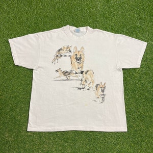 Vintage Schäferhund Portrait T Shirt Tee Made USA Größe Xtra Large XL Hunderasse 1990er Jahre 90er Jahre