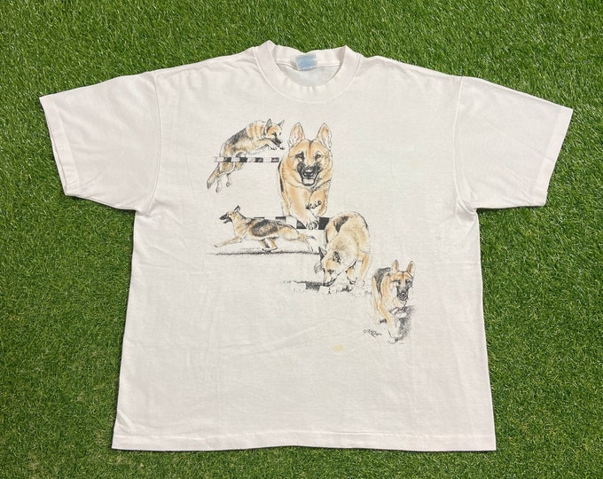 Vintage German Shepherd Portrait T Shirt Tee Made USA Size Xtra Large XL Dog Puppy Breed 1990s 90s