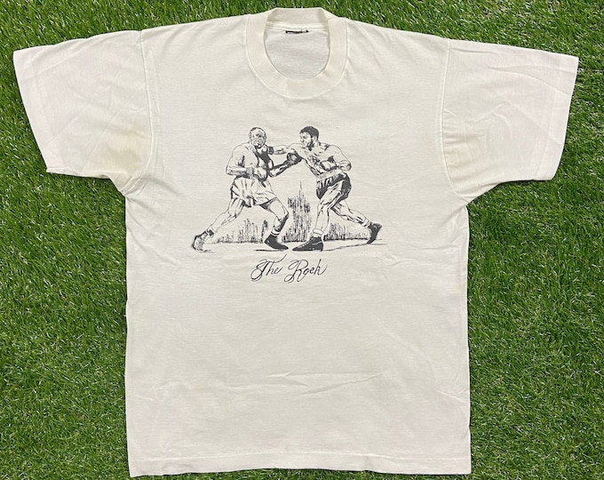 Vintage Rocky Marciano The Rock T Shirt Tee Screen Stars Best Made USA Size Large Legendary Boxing Stats Career Statistics 1990s 90s