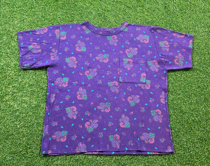 Vintage Purple Cool Pattern Pocket T Shirt Tee Size Small Quality 1990s Great Fit Original 90s