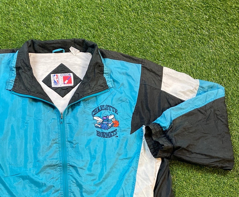 Kurtka przeciwdeszczowa Charlotte Hornets w stylu vintage, rozmiar 4X, NBA, koszykówka, Karolina Północna, NC, J. Cole, lekka, lata 90. XX wieku zdjęcie 2