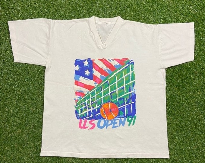 Vintage Tennis US Open 97 T Shirt Tee Size Small S New York 1997 Serena Williams Andre Agassi Tennis 1990s 90s