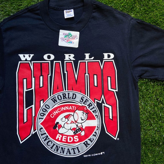 LegacyVintage99 Vintage Cincinnati Reds 1990 World Champions T Shirt Tee Trench Medium Made USA MLB Ohio Cleveland 1990s World Series New with Tags Large