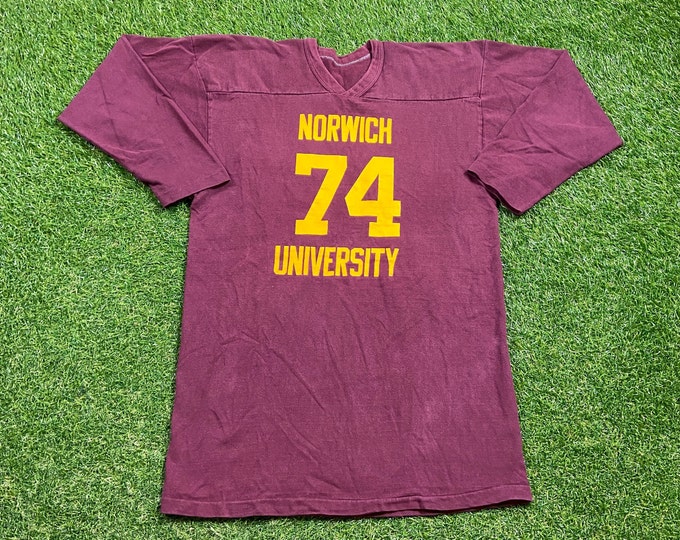 Vintage University of Norwich Long Sleeve Shirt Size Medium M Northfield Vermont UVM 1970s 1974 70s