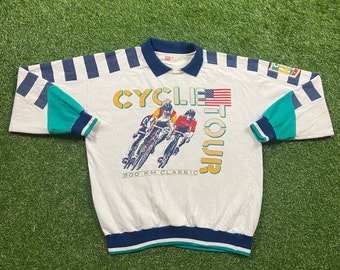 Felpa vintage da ciclismo Wilson, taglia M, 500 km, classica, da gara ciclistica Tour de France, grande, oversize