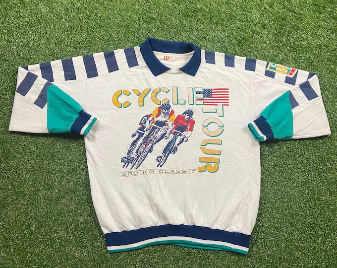 Vintage Cycle Tour Sweatshirt Wilson Size Medium M 500 KM Classic Tour de France Bicycle Race Grand Tours Pull Over Oversized