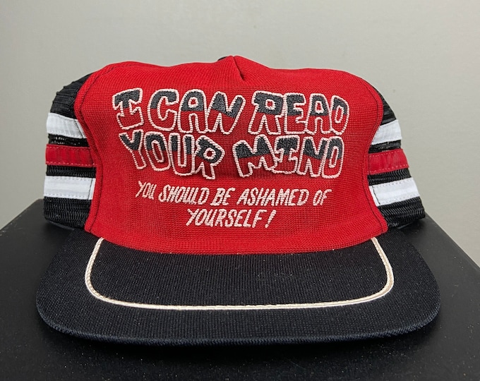 Vintage I Can Read Your Mind... Snapback Hat Funny Saying Comical Cap 1980s 80s  3 Three Stripes