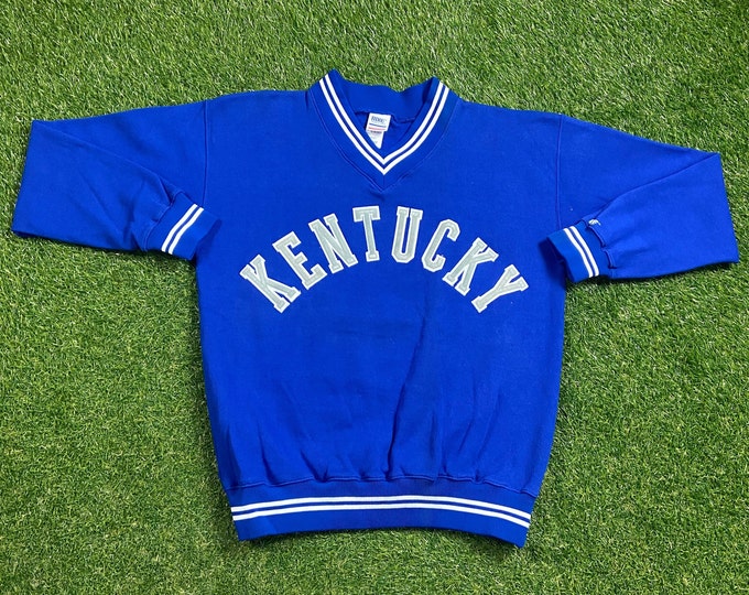 Vintage University of Kentucky Wildcats V Neck Sweatshirt Made USA Size Large L NCAA College Basketball Lexington Big Blue 1980s 80s