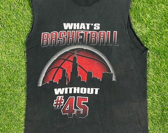 Vintage Chicago Bulls # 45 Sleeveless T Shirt Tee Salem Sportswear Made USA Size Youth 18-20 Fit Small NBA Basketball Michael Jordan 1990s