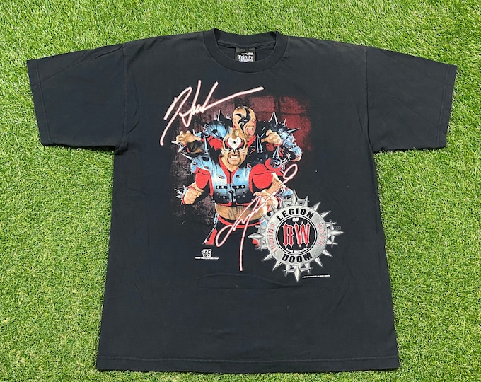 Vintage Animal Hawk Road Warriors T Shirt Tee Made Usa Size Xtra Large XL Wrestling WWE WWF Triple H Legion of Doom Autographed 1990s